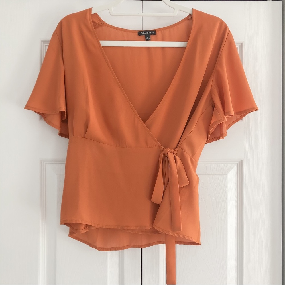 Orange Wrap Tie Top
